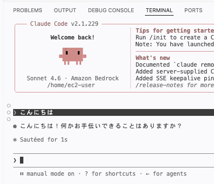 code-serverのターミナルで動作するClaude Code