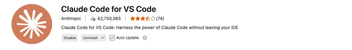 Claude Code for VS Codeのインストール結果
