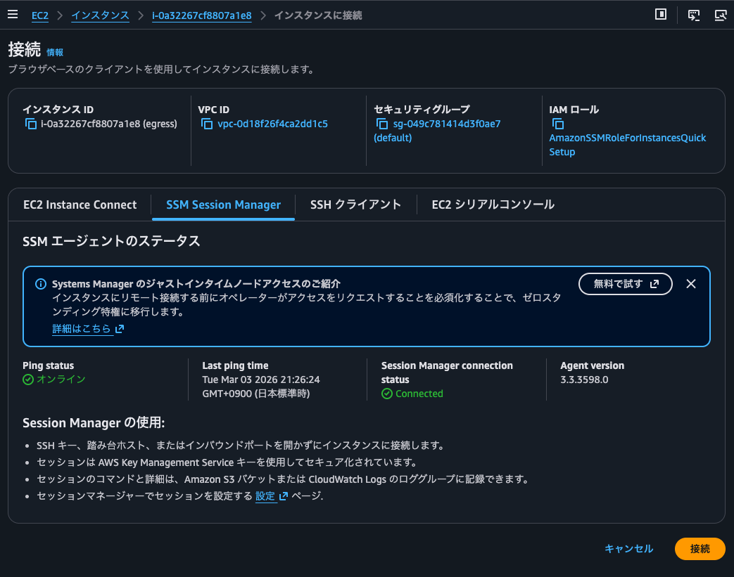 7.egress InstanceのSSM Agentのステータス.png