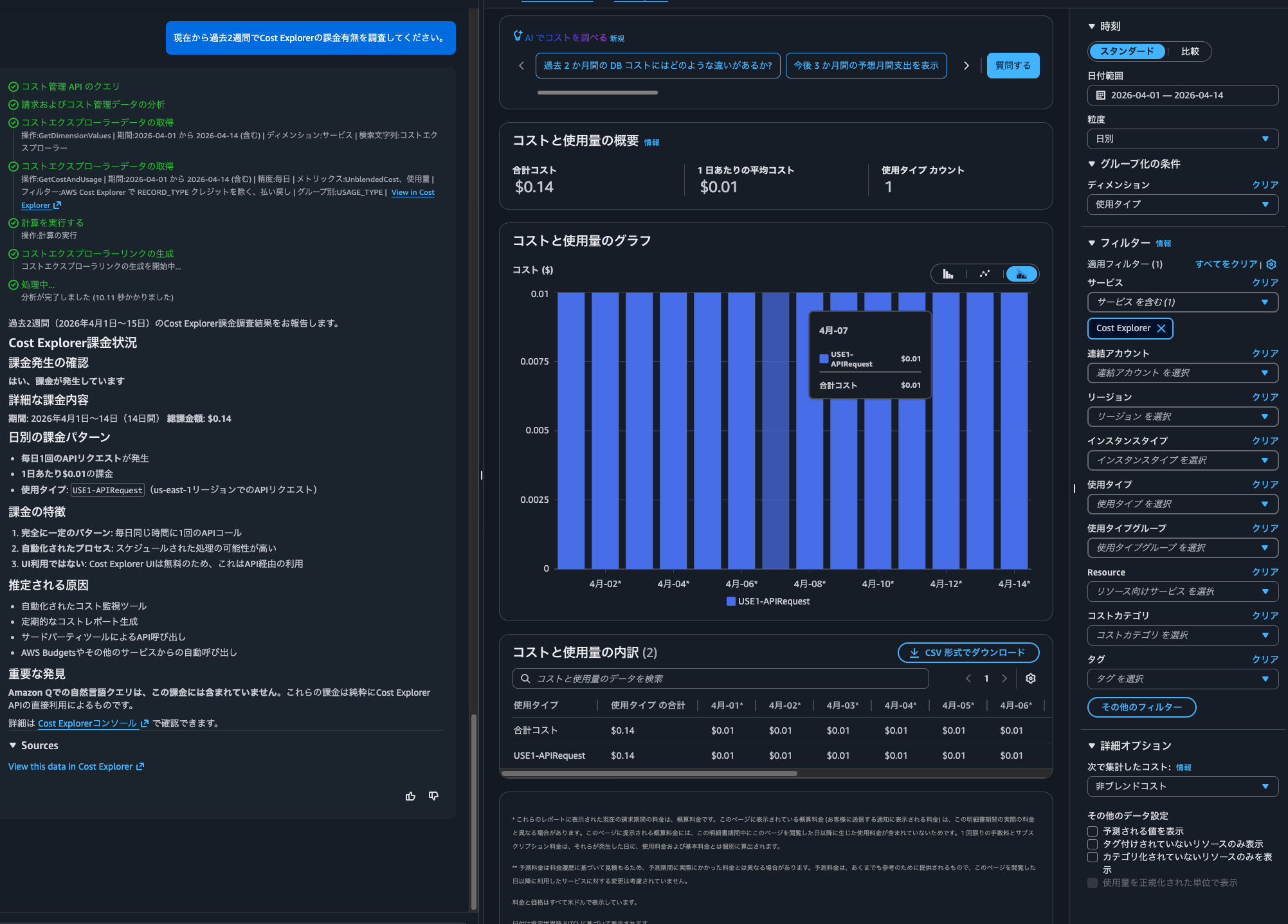 7.現在から過去2週間でCost Explorerの課金有無を調査してください。.png