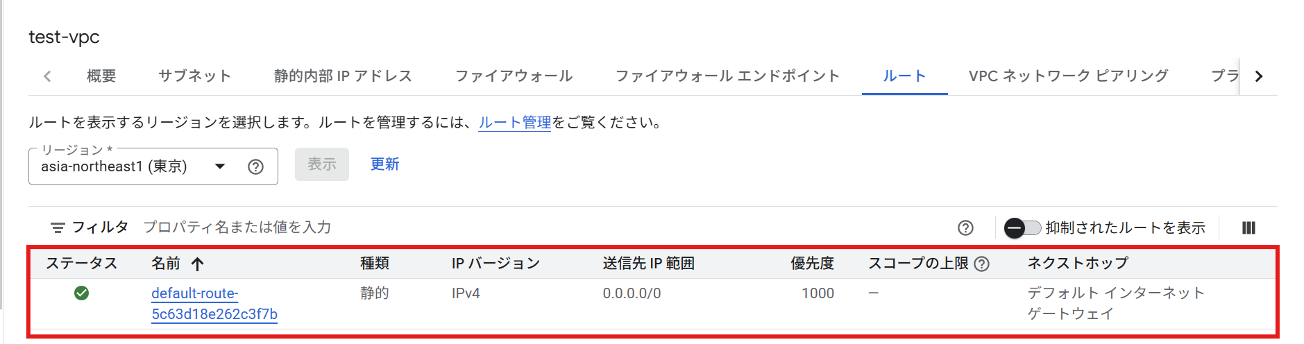 デフォルトインターネットゲートウェイのルート