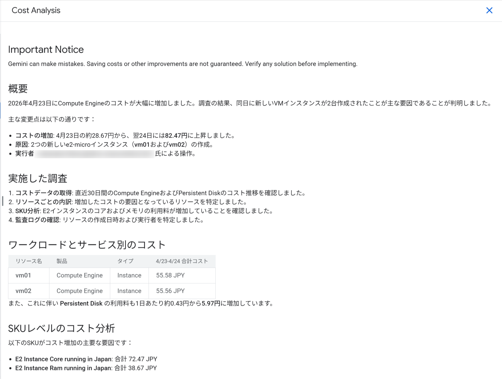 Cost Analysis フル分析画面