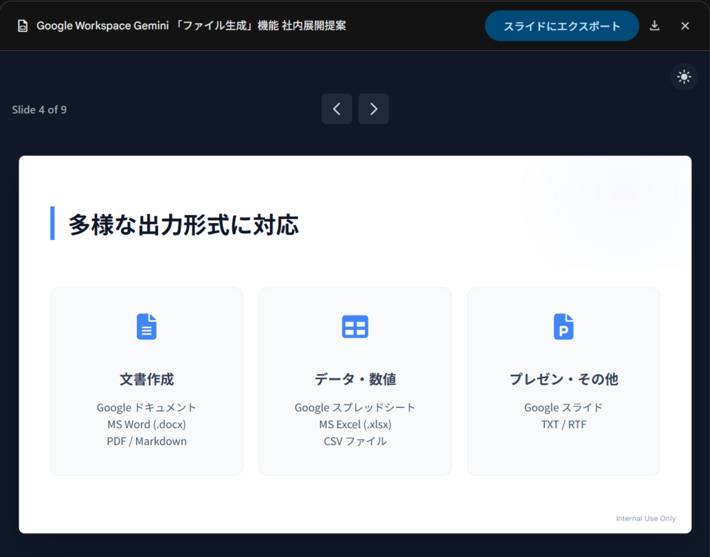 生成されたスライド 4：対応ファイル形式一覧