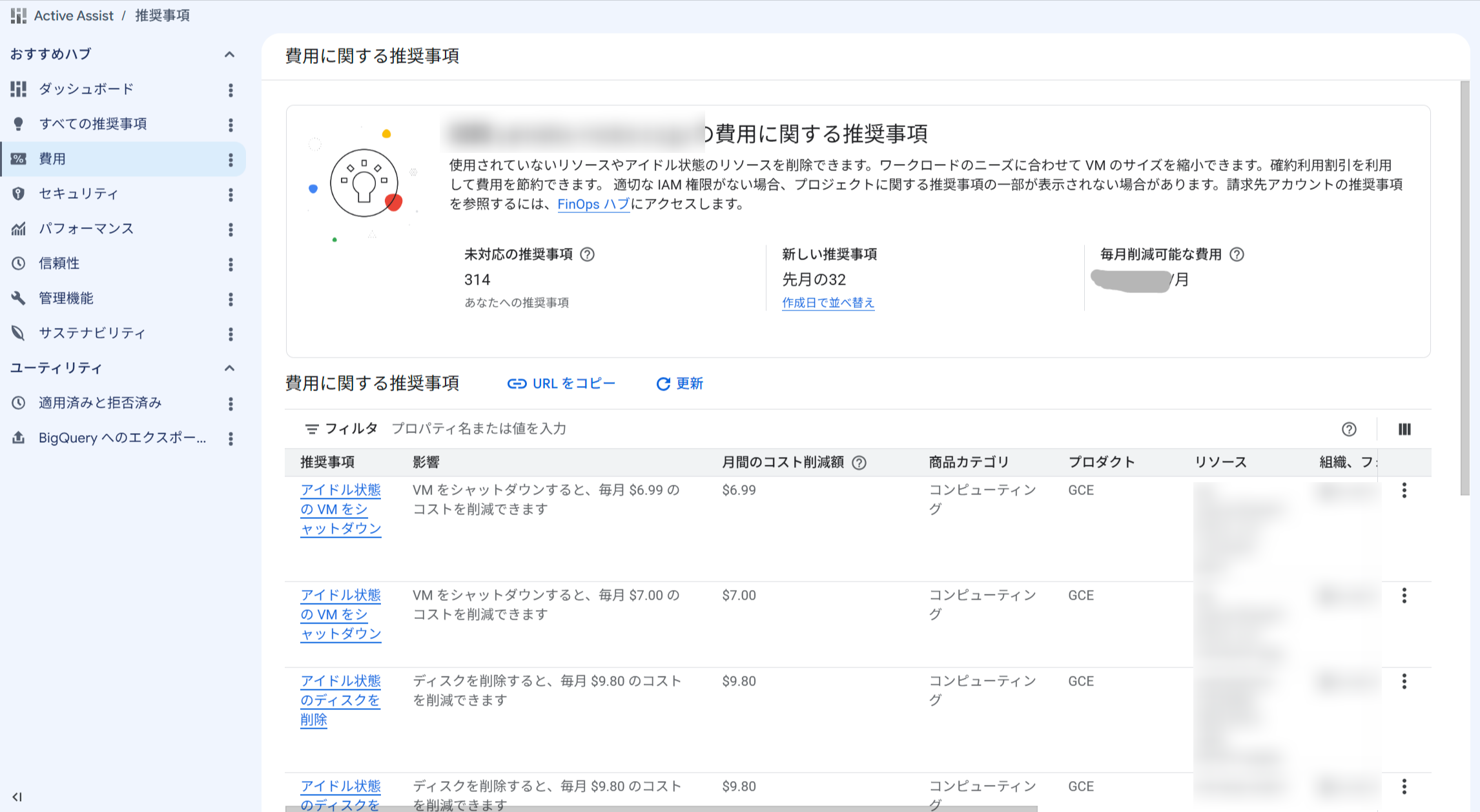 コスト ダッシュボード