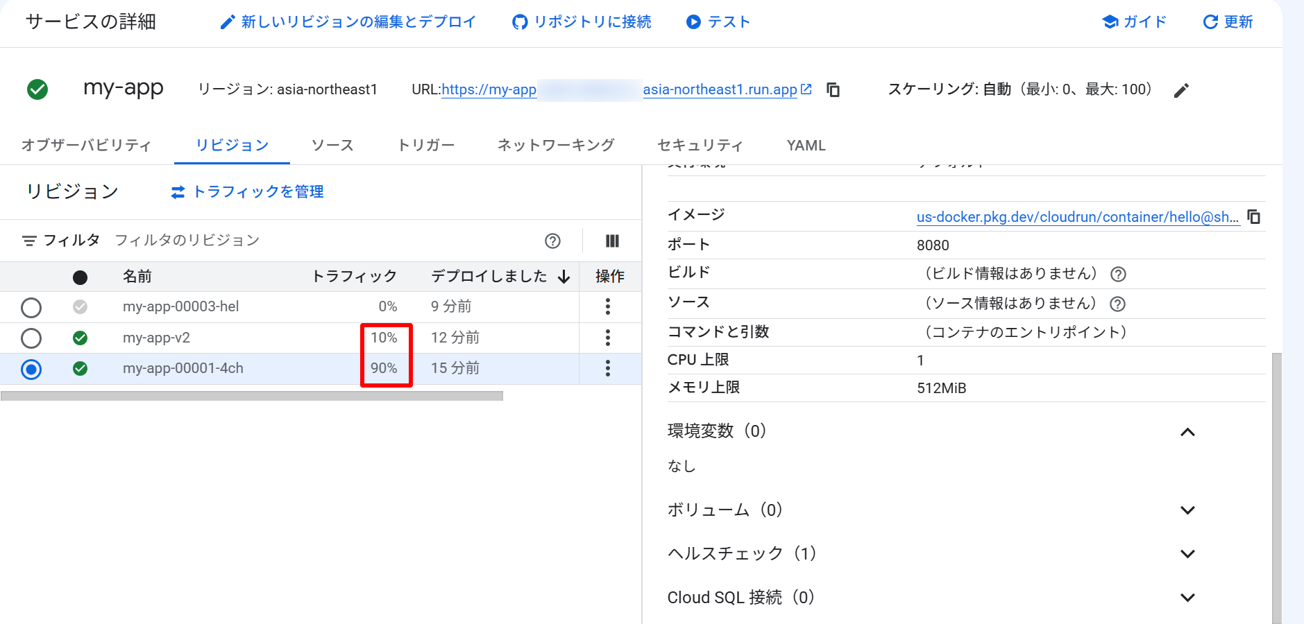 トラフィックを10%移行した結果