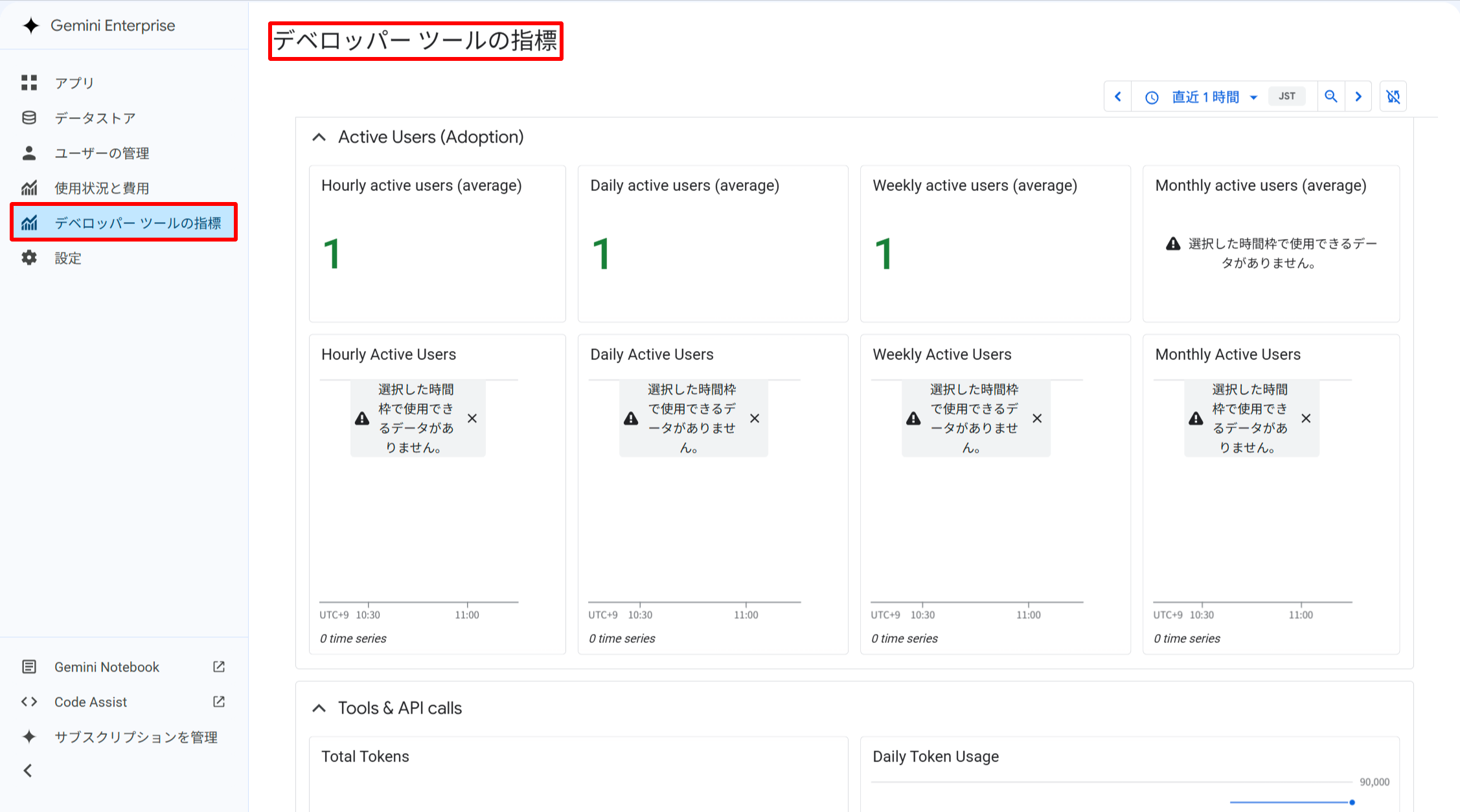 デベロッパーツールの指標ダッシュボード