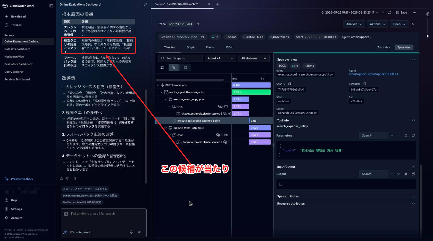 Ask Assistantが原因の候補と改善策を返した