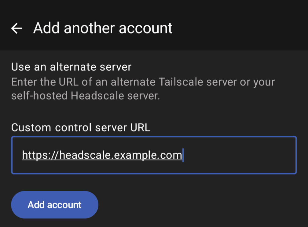 代替サーバーの URL を入力するダイアログ