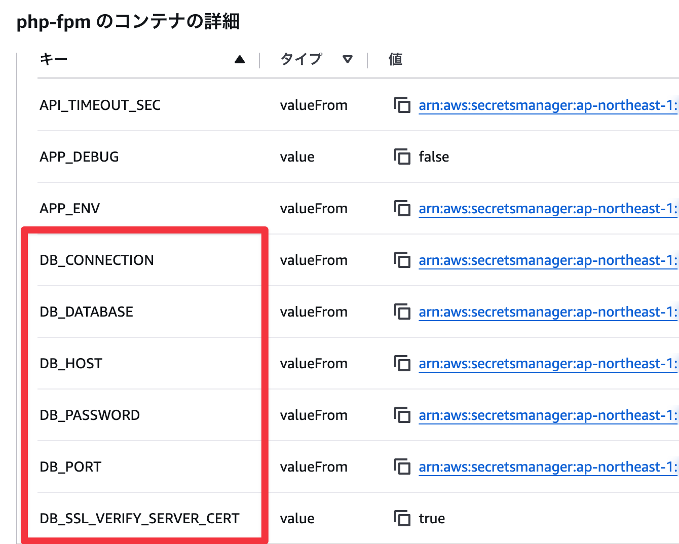 コンテナの環境変数設定の例