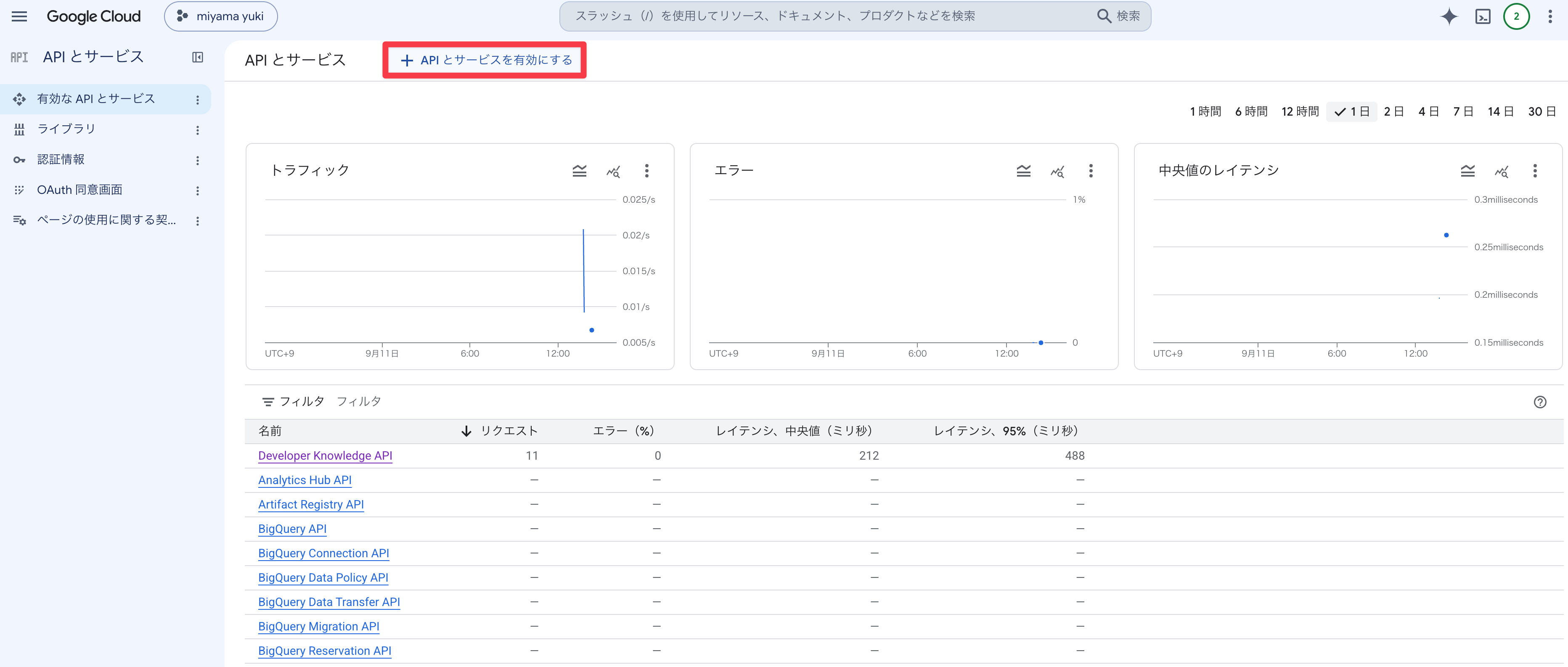 APIとサービスを有効にする