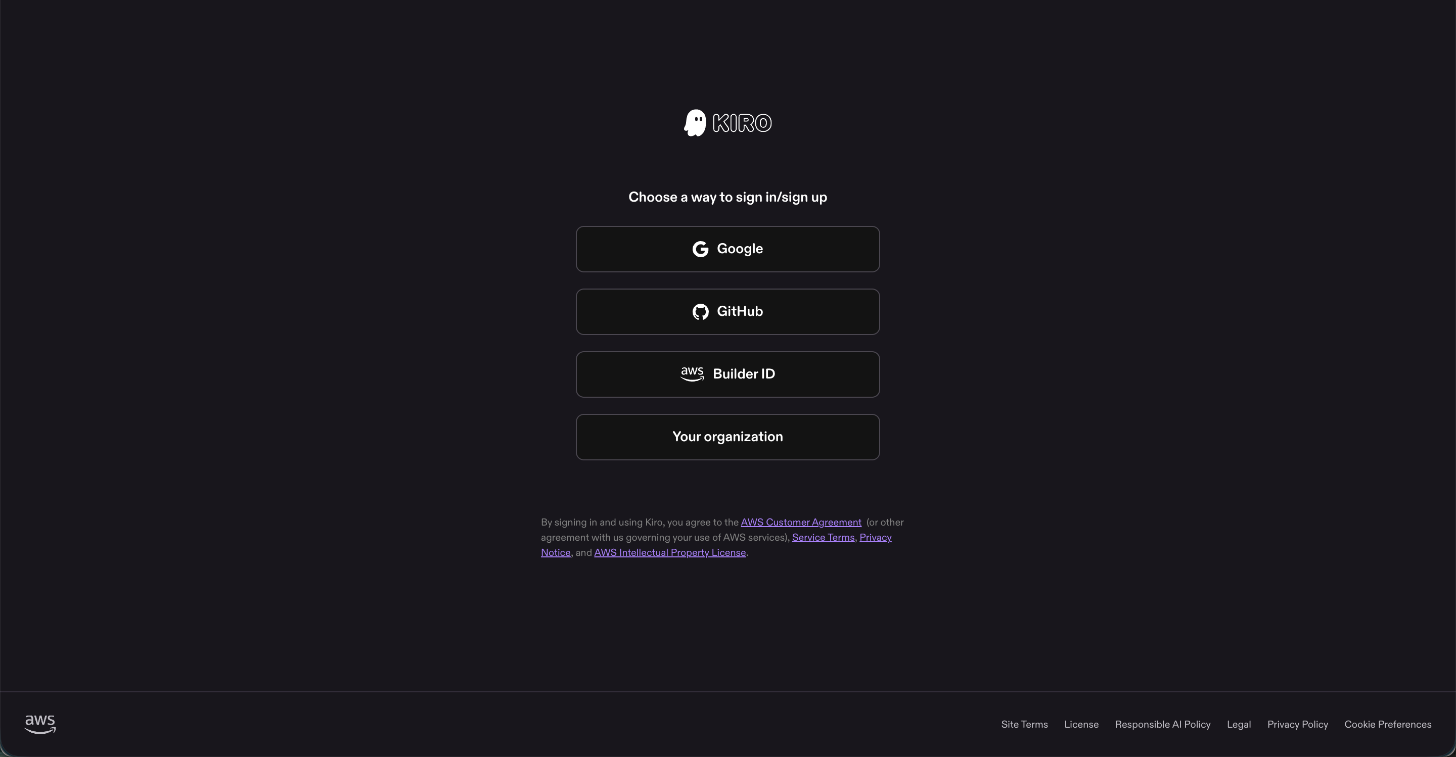 Kiro IDE - サインイン方法の選択