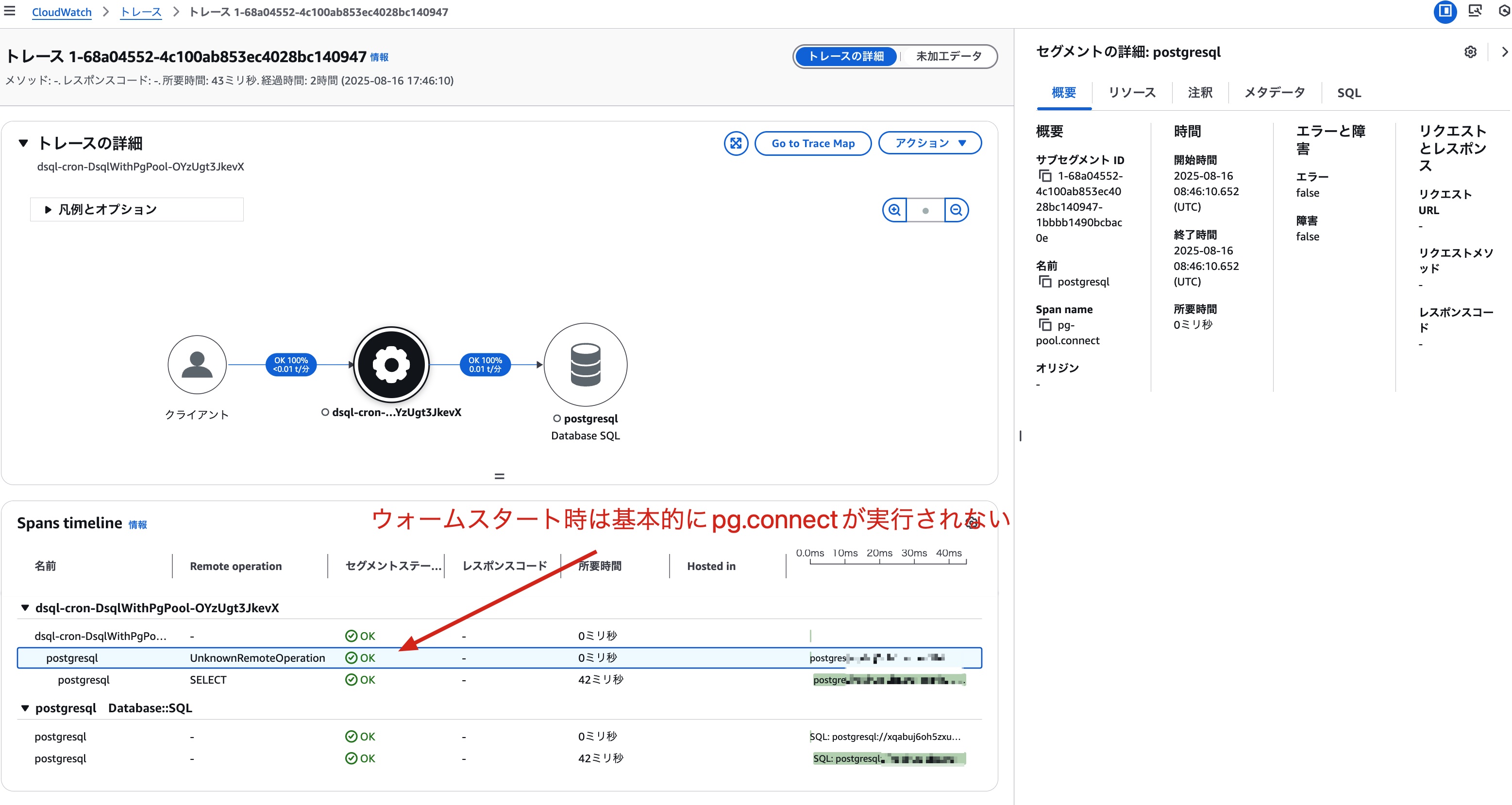 コネクションプールを使う実装でウォームスタートスタート時のトレース結果.jpg