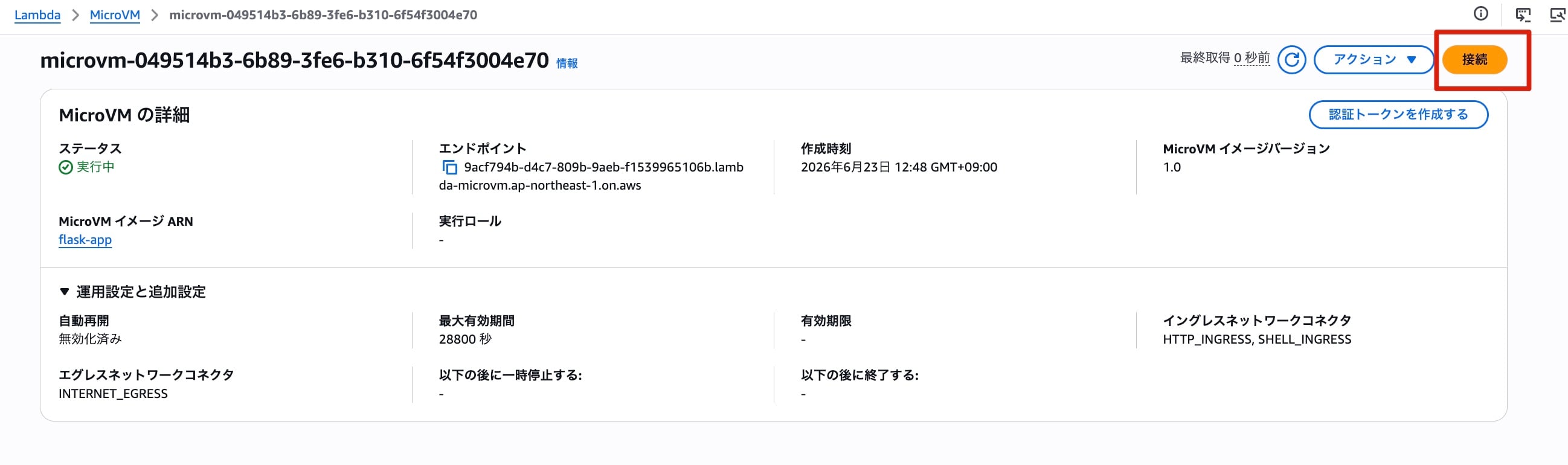 実行中のMicroVM詳細