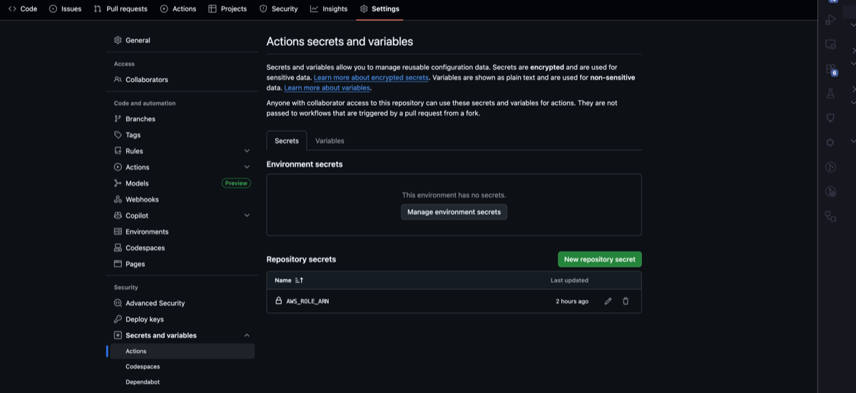 GitHub Secrets 設定画面