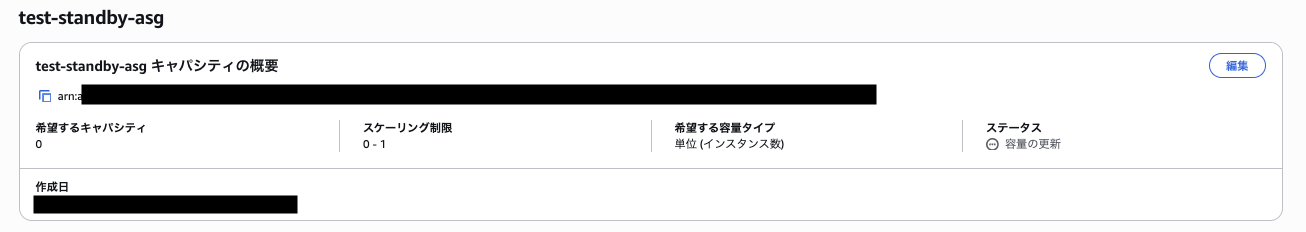 ASGキャパシティの概要 希望0 スケーリング制限0-1