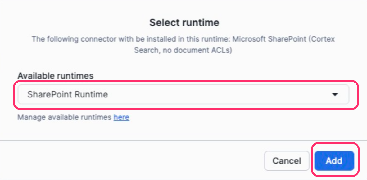 Cortex Search, no document ACLs コネクタのインストール画面