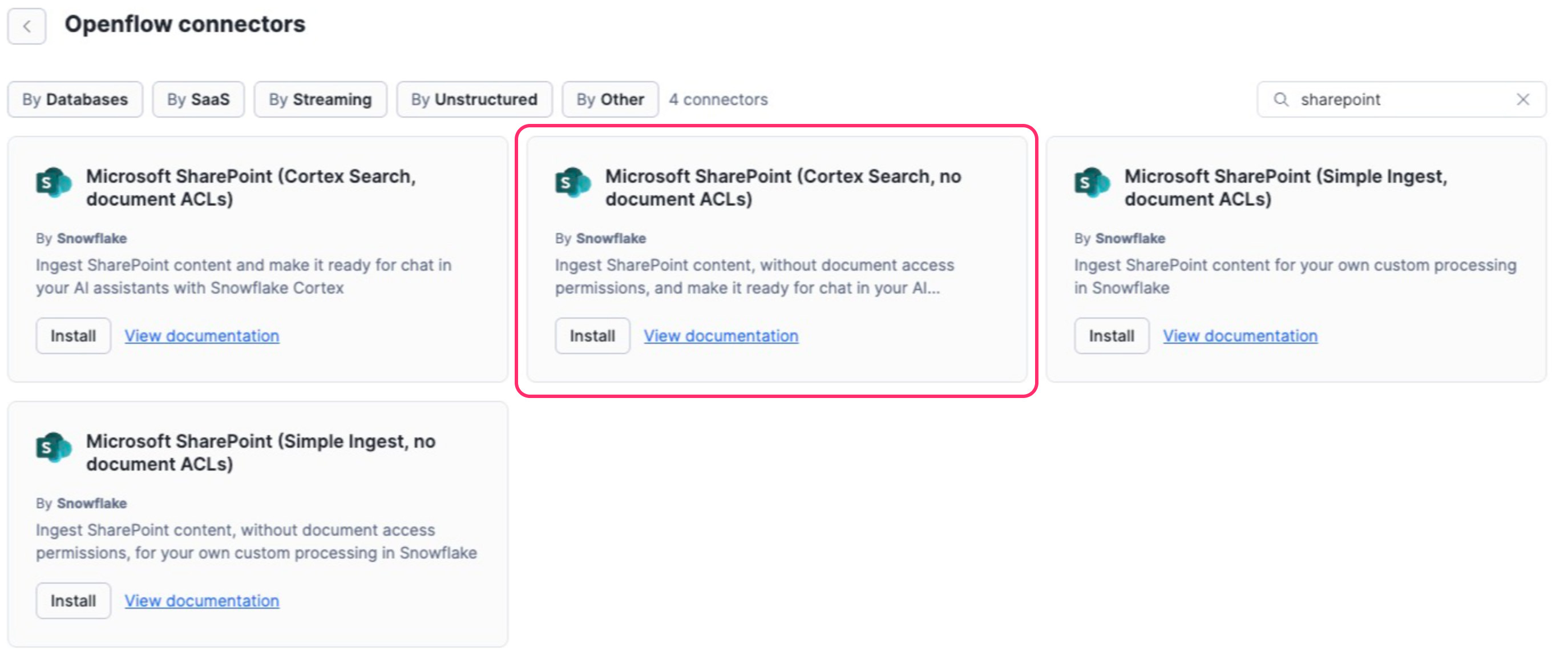 SharePoint コネクタの検索画面