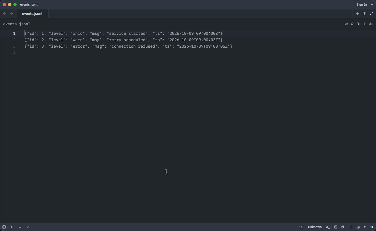 テーブル表示を開き、level 列でソートしてから error で絞り込むまでの操作