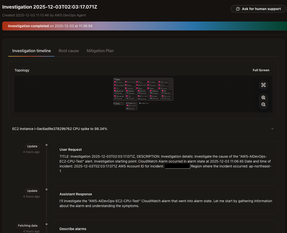 調査タイムライン表示