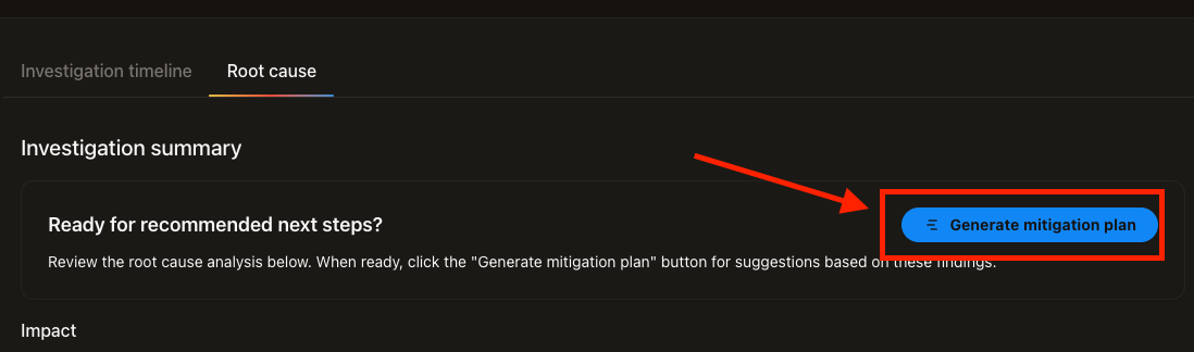 Generate Mitigation Plan 表示