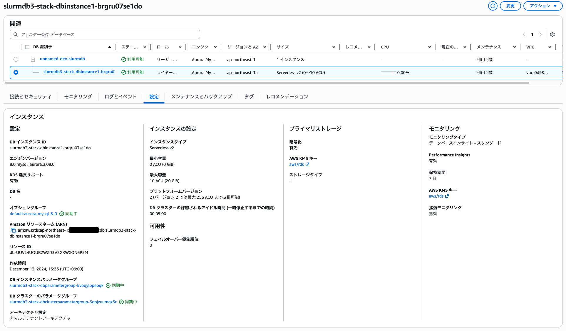 slurmdb3-stack-dbinstance1-brgru07se1do_-_データベースの詳細___Aurora_and_RDS___ap-northeast-1.png