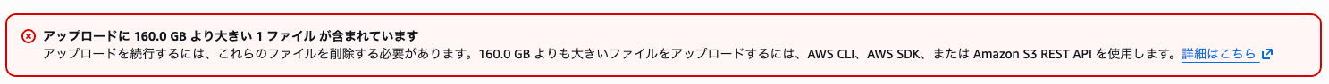 161 GiB ファイルアップロード時のエラー