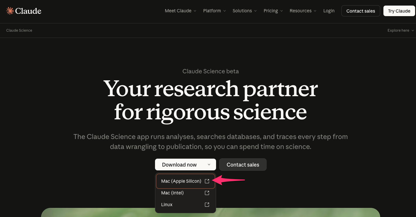 Claude Science のダウンロードページ