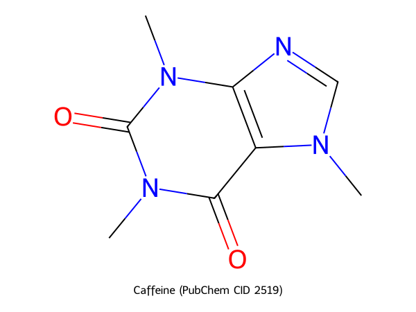 生成されたカフェインの 2D 構造式