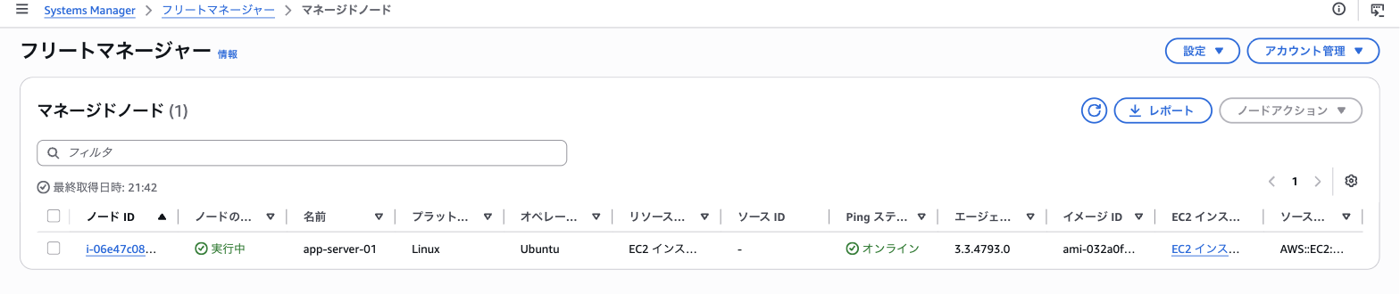 app-server-01 の Ping ステータスがオンラインと表示された一覧