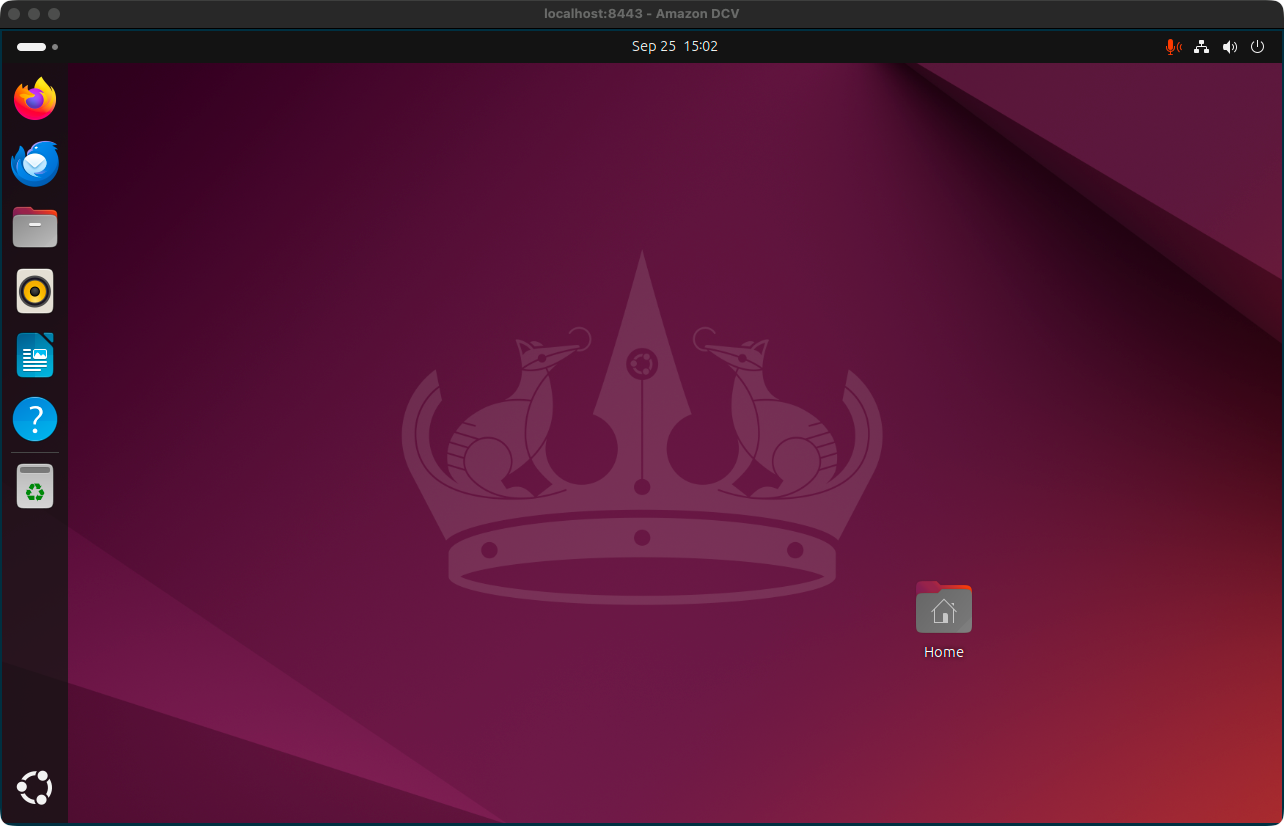 Amazon DCV で表示した Ubuntu 24.04 のデスクトップ
