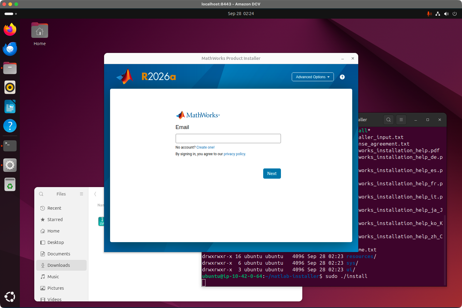 MathWorks Product Installer のサインイン画面