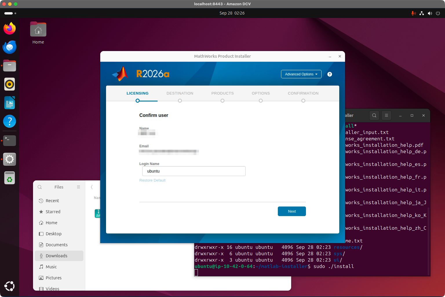 Confirm user の画面で Login Name に ubuntu が入っている様子