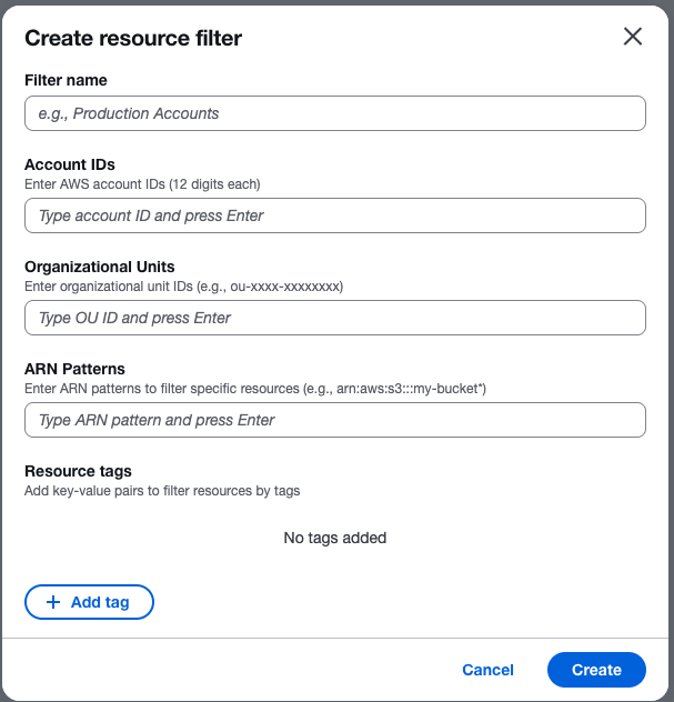ASR Web UIのResource Filter作成ダイアログ