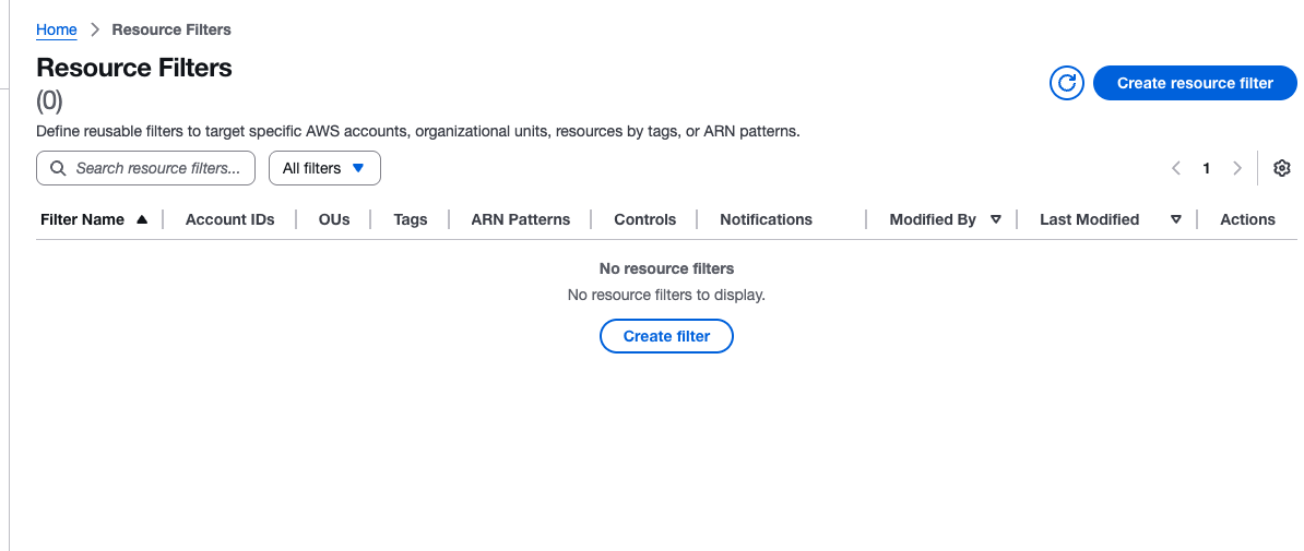 ASR Web UIのResource Filters一覧画面
