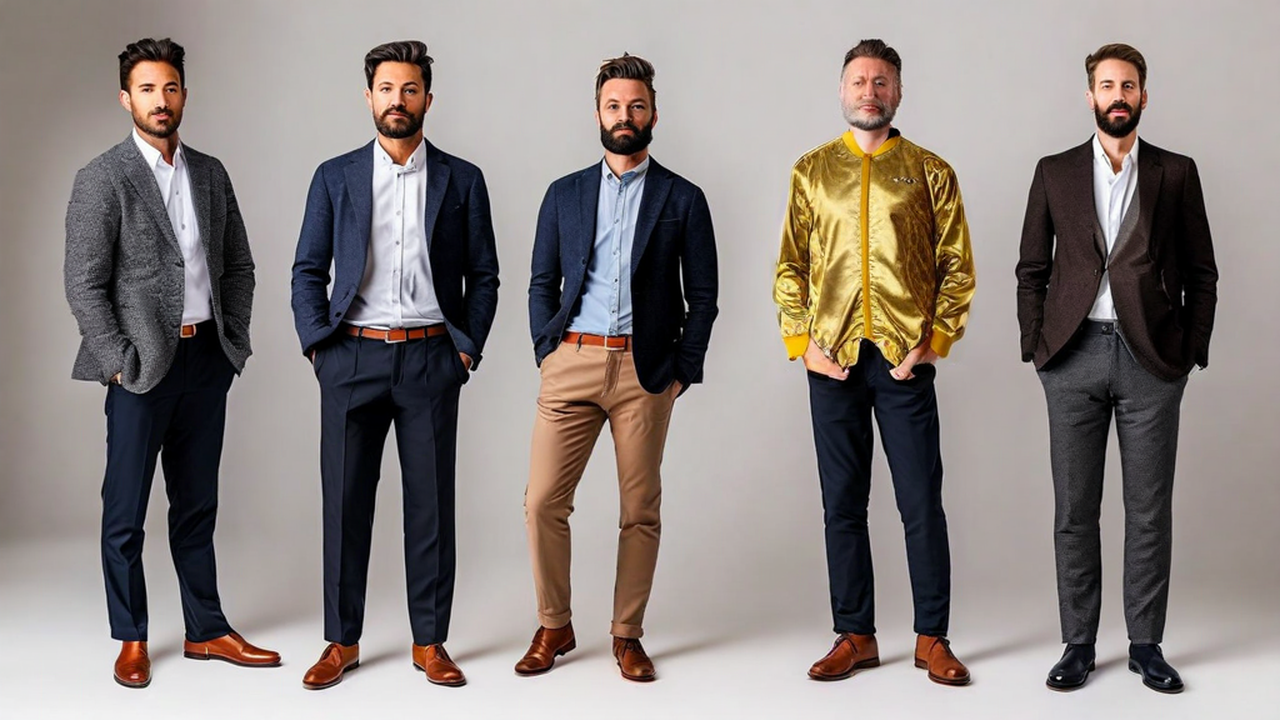 Multiple men (specify number), full body portrait, standing poses, varied casual and formal attire, neutral background, studio lighting, professional photography, high detail (12).png