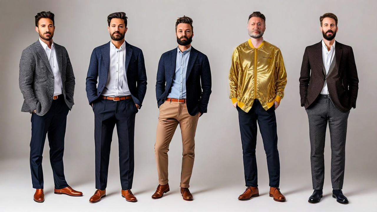 Multiple men (specify number), full body portrait, standing poses, varied casual and formal attire, neutral background, studio lighting, professional photography, high detail (13).png