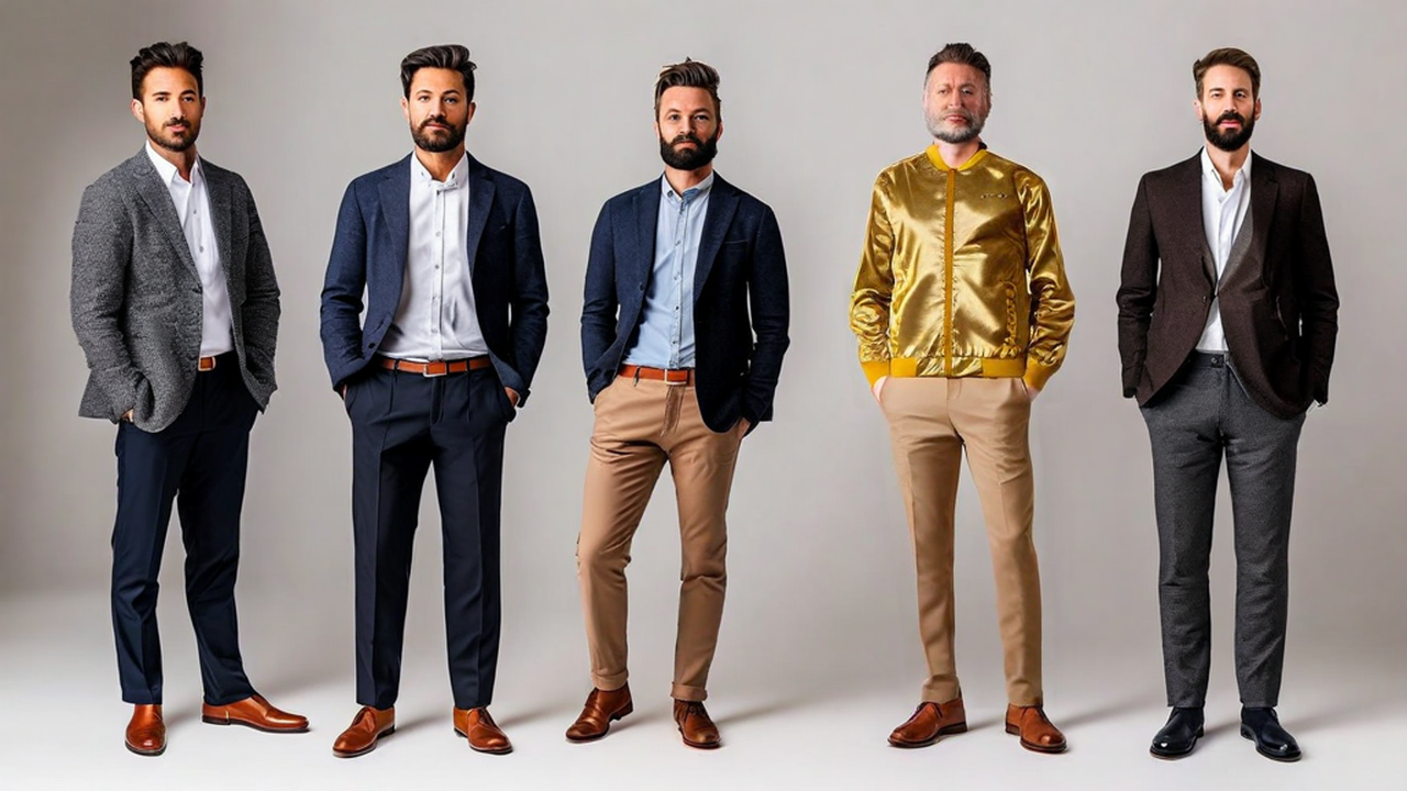 Multiple men (specify number), full body portrait, standing poses, varied casual and formal attire, neutral background, studio lighting, professional photography, high detail (10).png