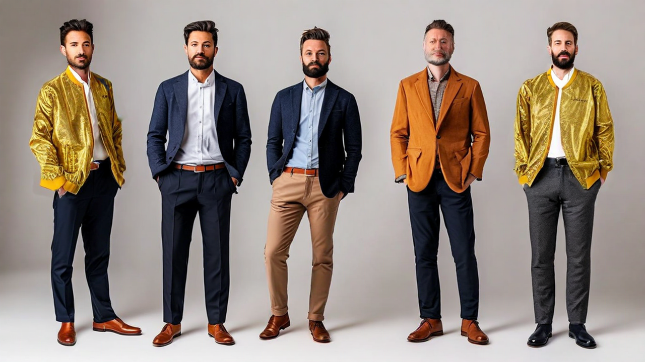 Multiple men (specify number), full body portrait, standing poses, varied casual and formal attire, neutral background, studio lighting, professional photography, high detail (15).png