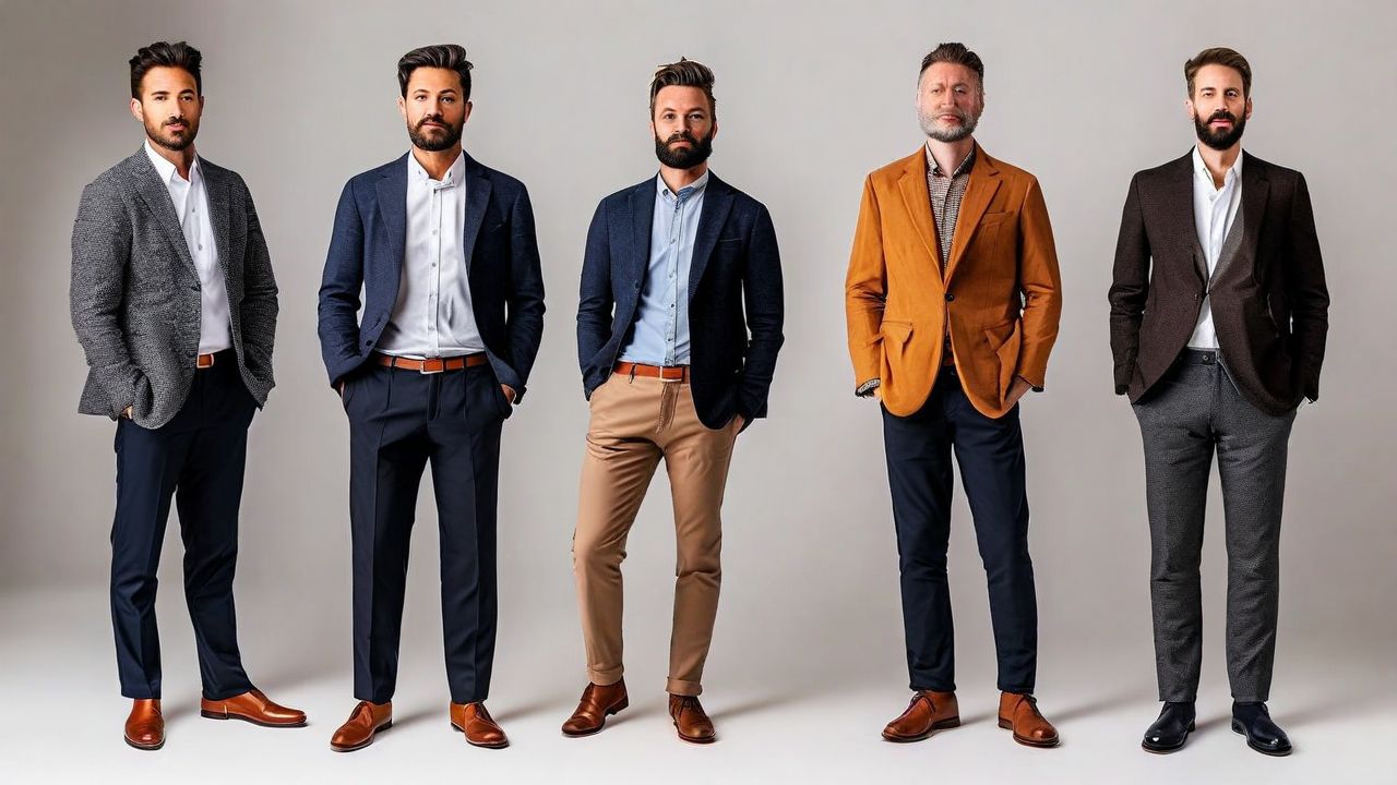 Multiple men (specify number), full body portrait, standing poses, varied casual and formal attire, neutral background, studio lighting, professional photography, high detail (1).png