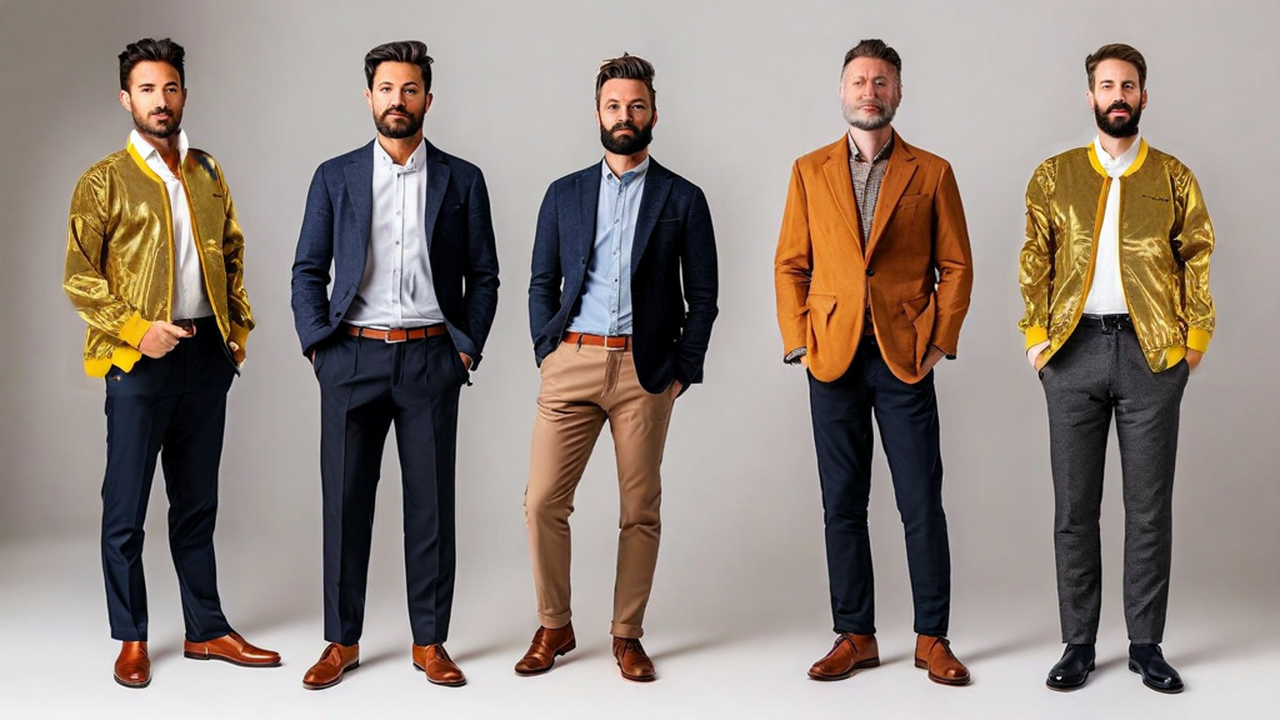 Multiple men (specify number), full body portrait, standing poses, varied casual and formal attire, neutral background, studio lighting, professional photography, high detail (17).png